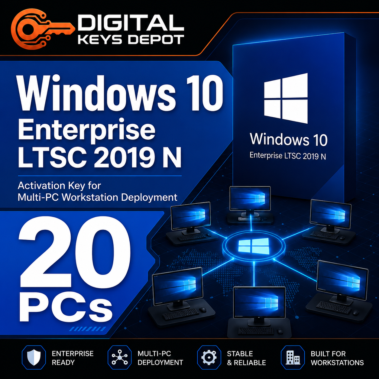 Microsoft Windows 10 Enterprise LTSC 2019 N activation key for multi-PC workstation deployment