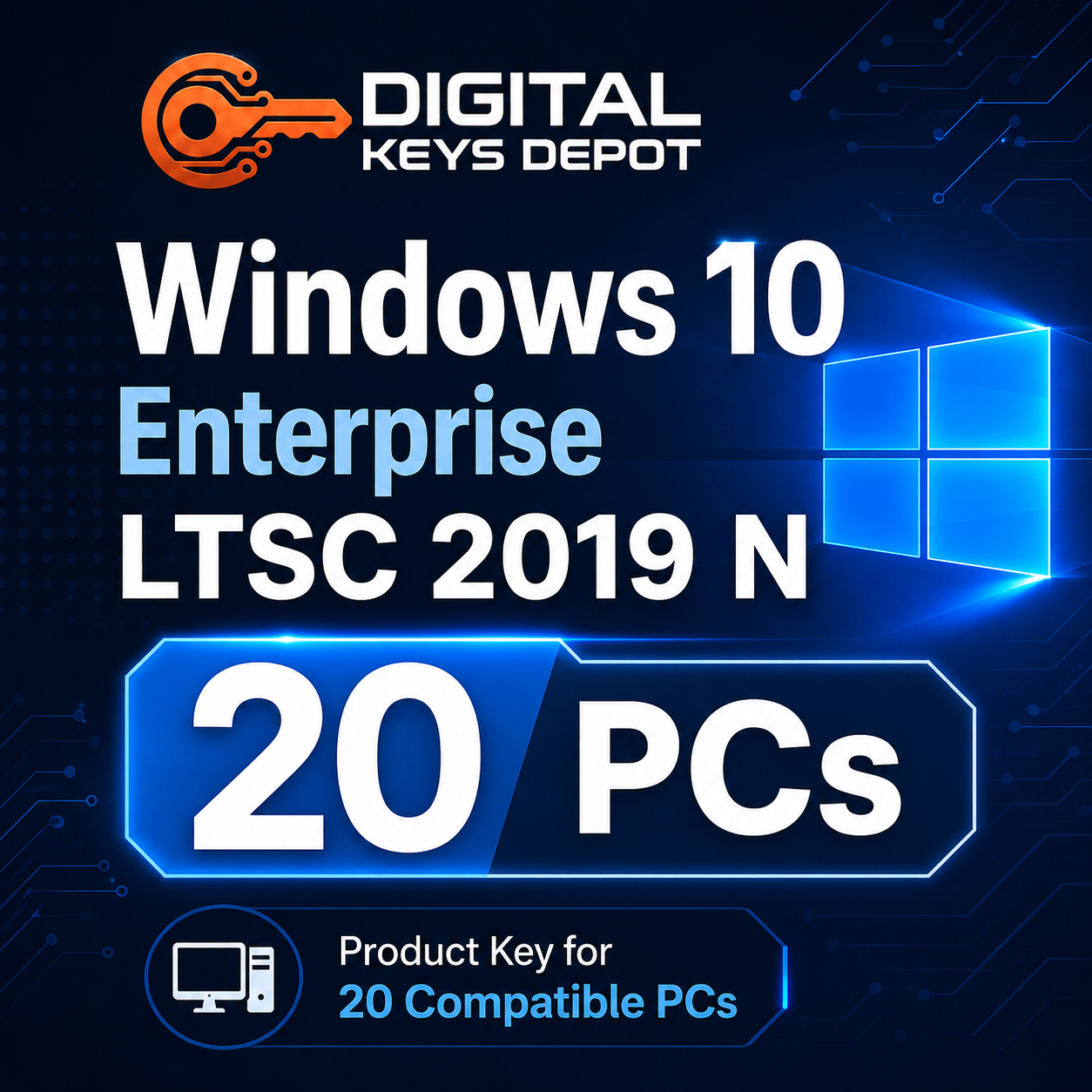 Microsoft Windows 10 Enterprise LTSC 2019 N product key for 20 compatible PCs