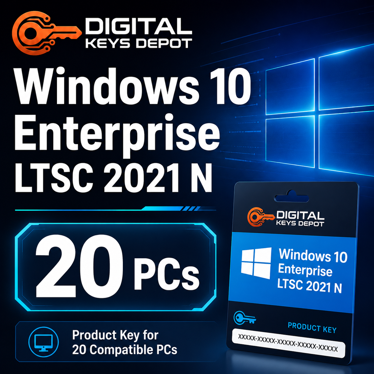 Microsoft Windows 10 Enterprise LTSC 2021 N product key for 20 compatible PCs