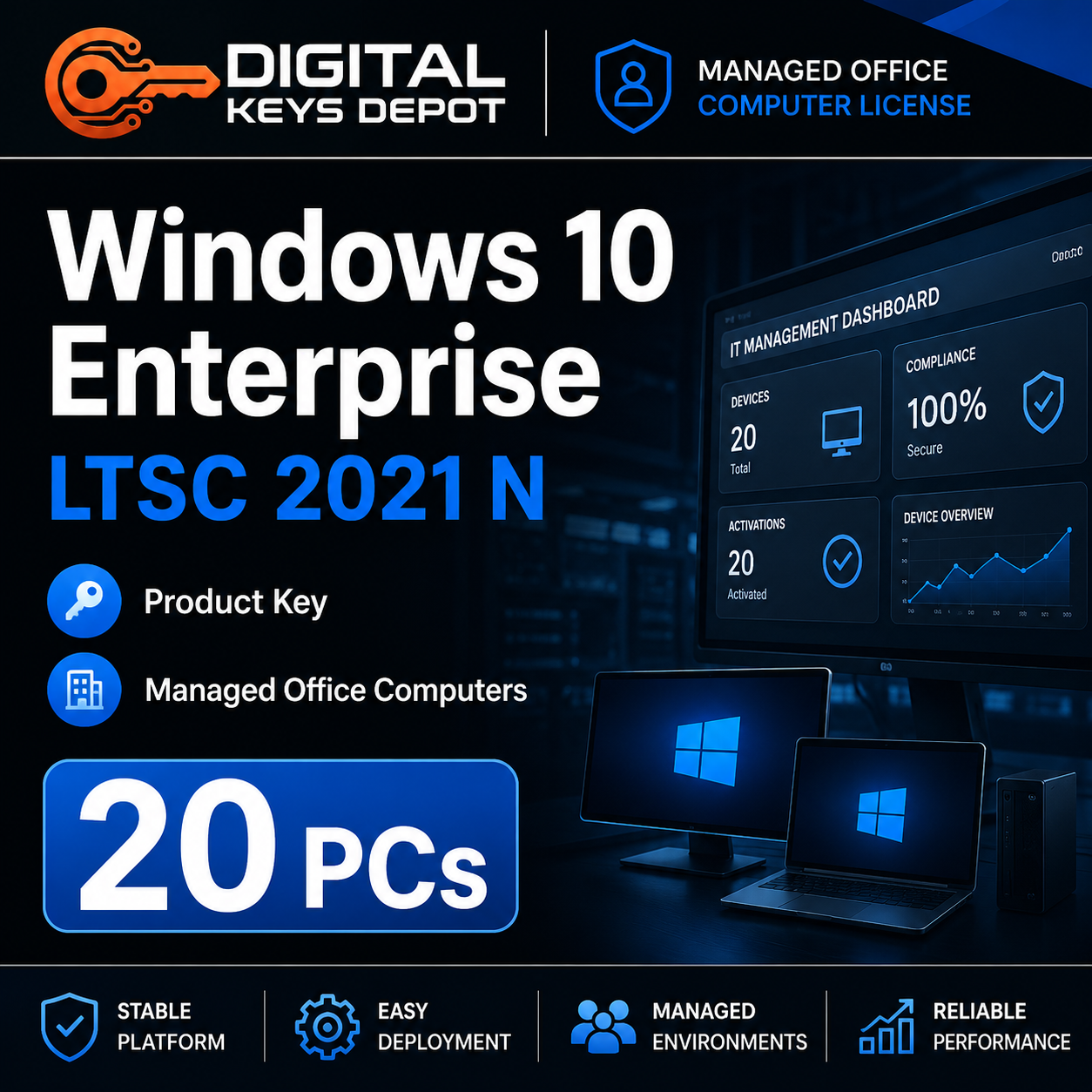 Microsoft Windows 10 Enterprise LTSC 2021 N product key for managed office computers