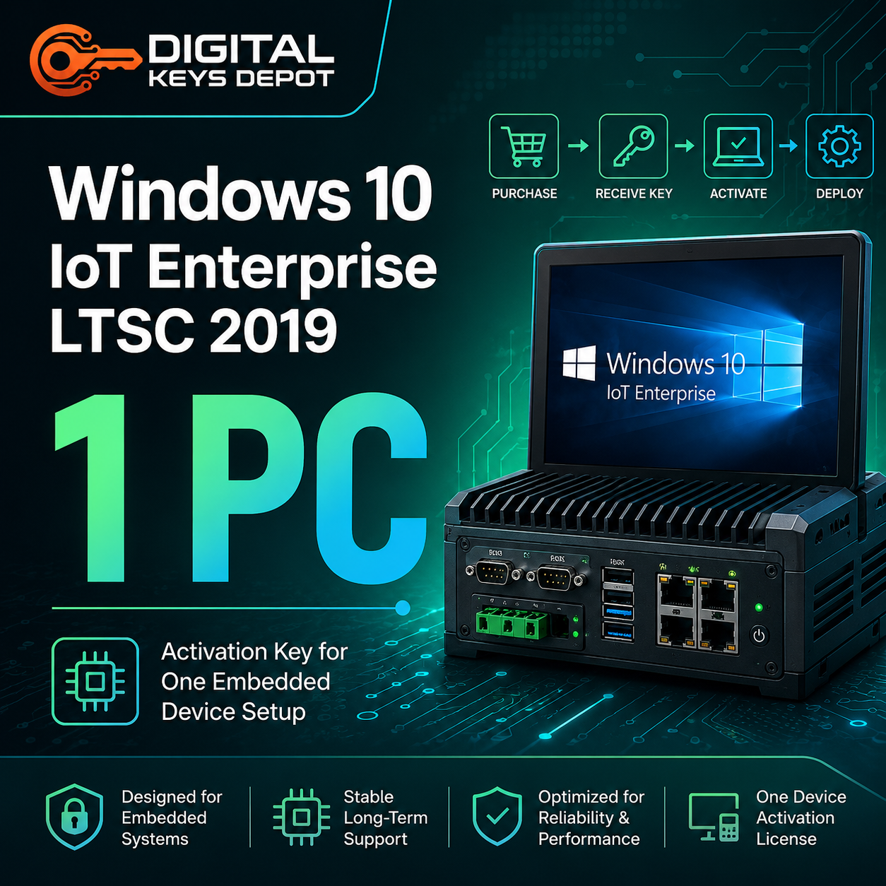 Microsoft Windows 10 IoT Enterprise LTSC 2019 activation key for one embedded device setup