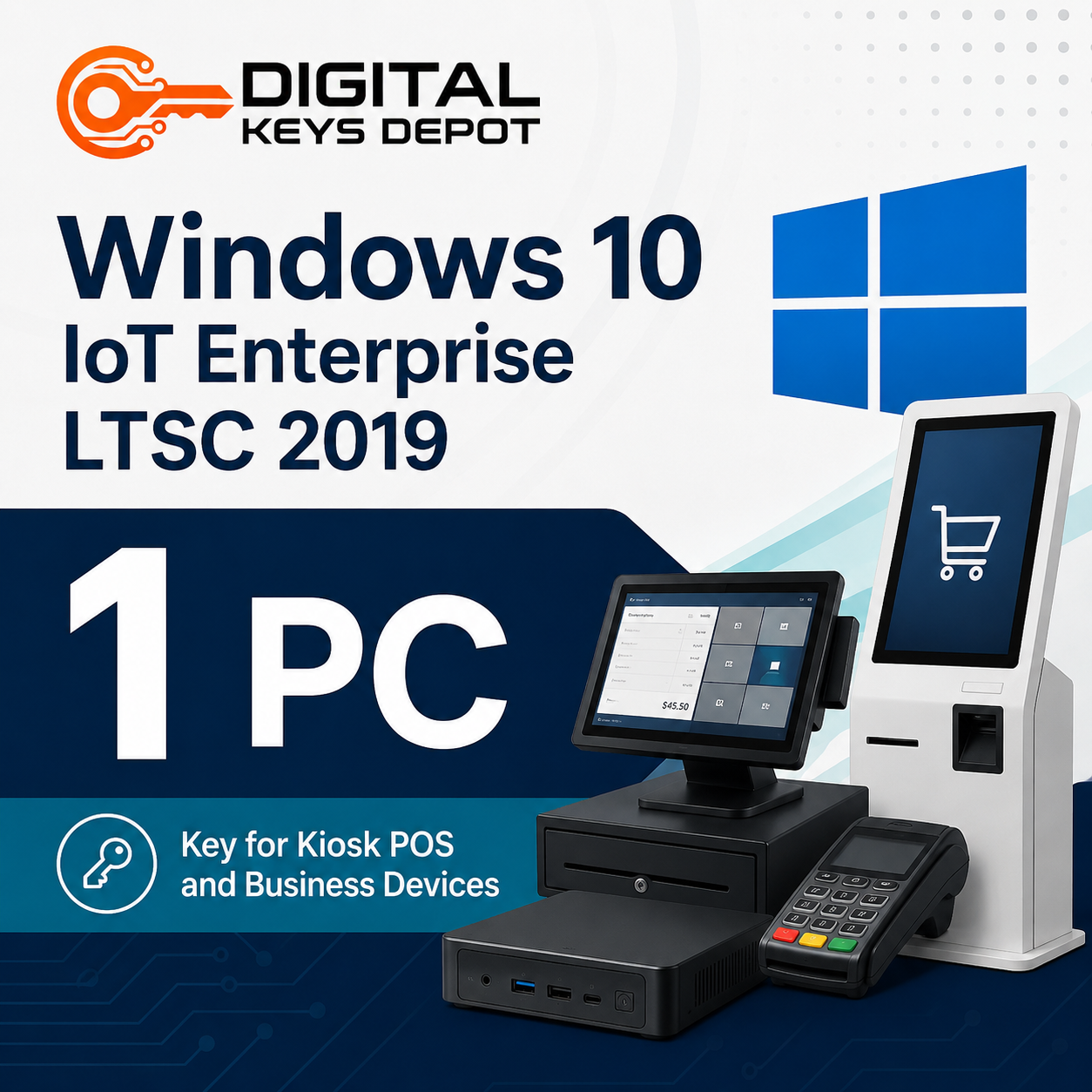 Microsoft Windows 10 IoT Enterprise LTSC 2019 key for kiosk POS and business devices (1 PC)