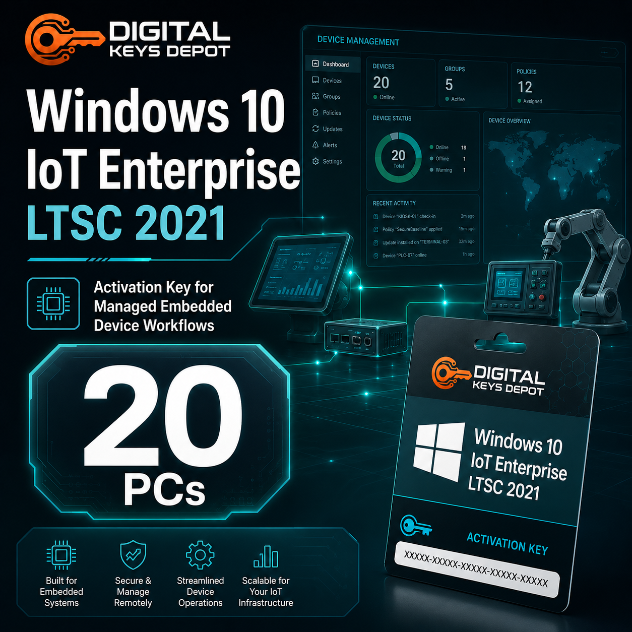 Microsoft Windows 10 IoT Enterprise LTSC 2021 activation key for managed embedded device workflows