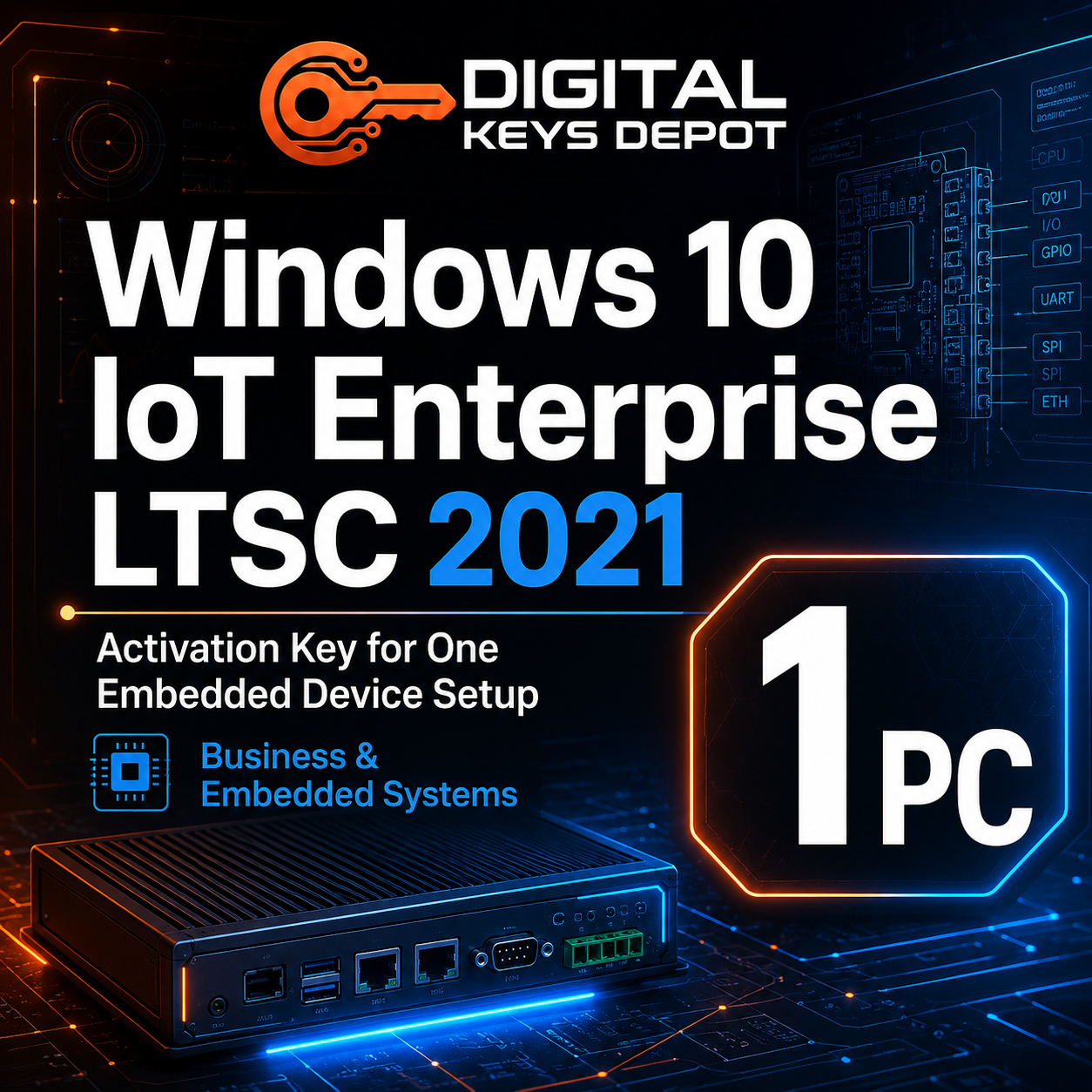 Microsoft Windows 10 IoT Enterprise LTSC 2021 activation key for one embedded device setup