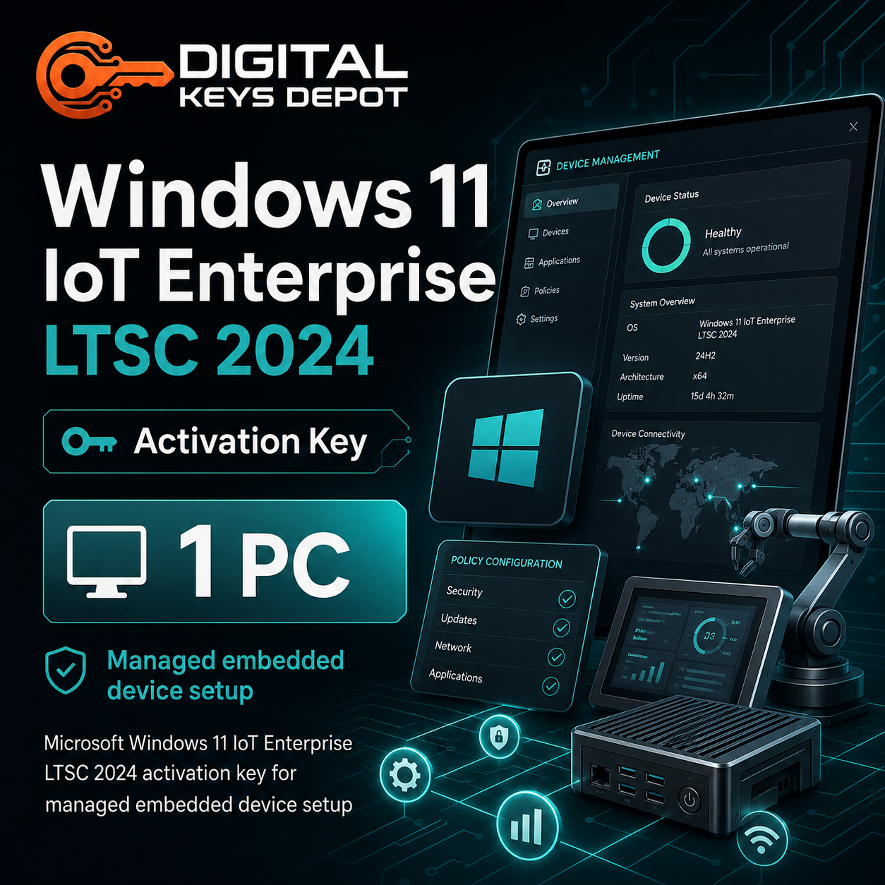 Microsoft Windows 11 IoT Enterprise LTSC 2024 activation key for managed embedded device setup