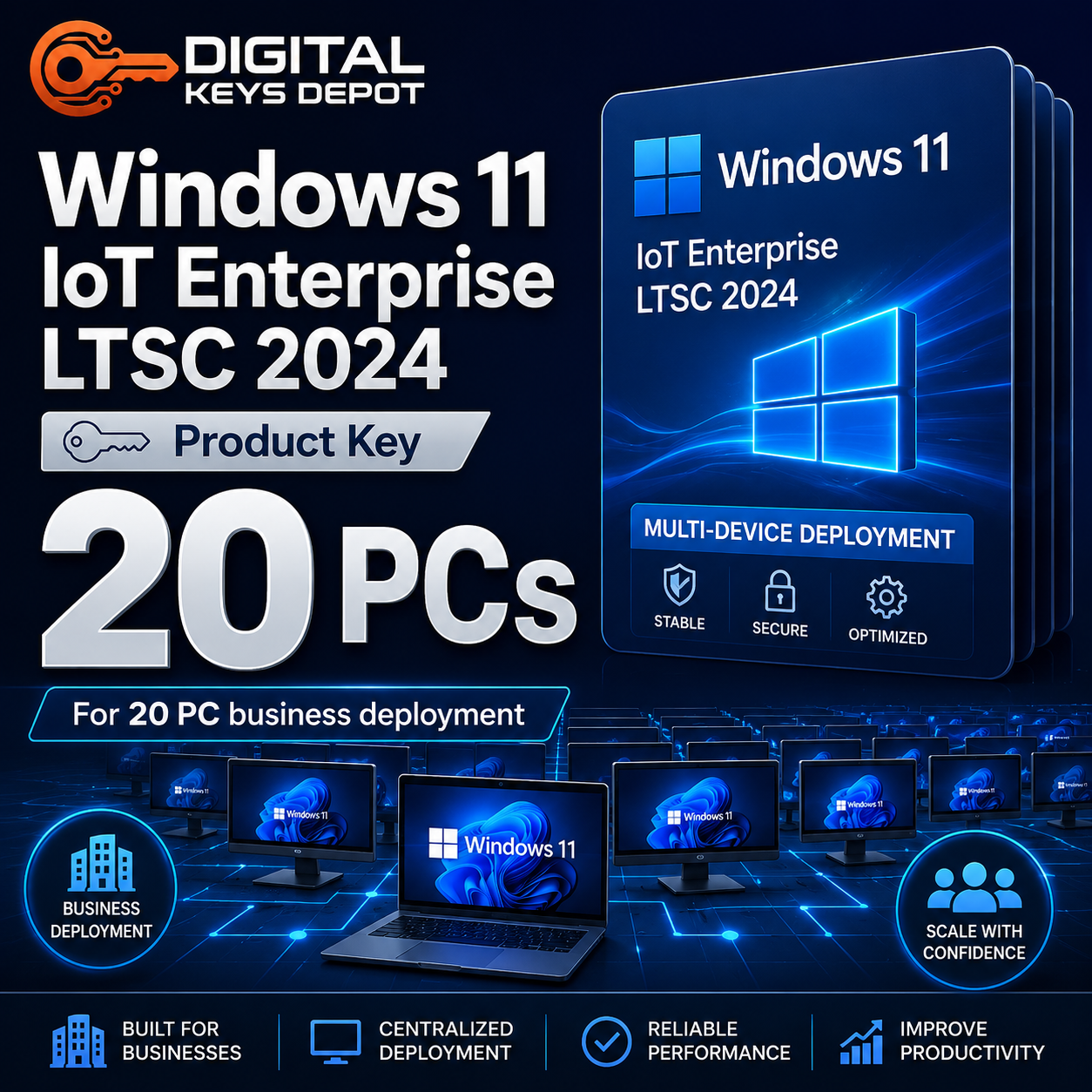 Microsoft Windows 11 IoT Enterprise LTSC 2024 product key for 20 PC business deployment