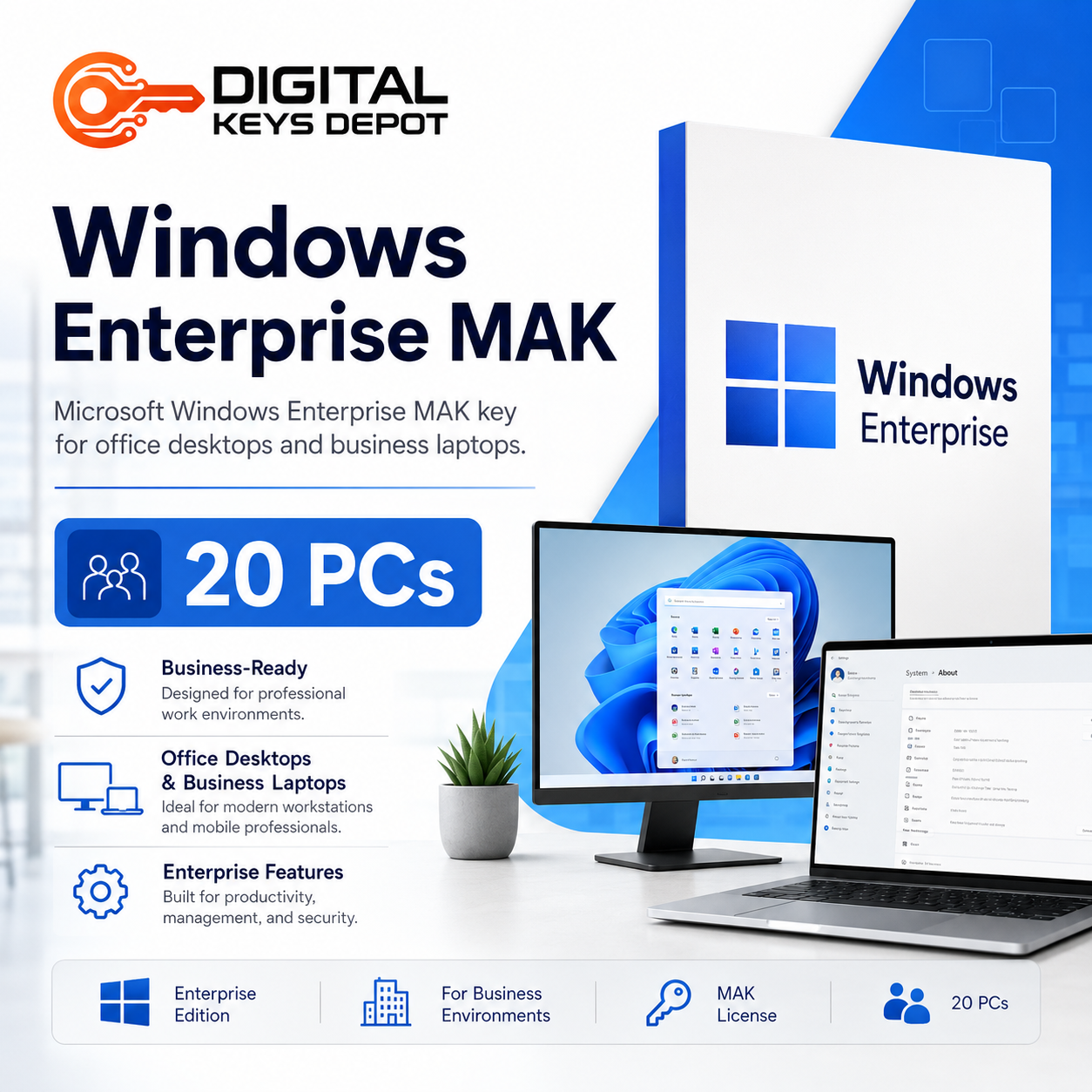 Microsoft Windows Enterprise MAK key for office desktops and business laptops