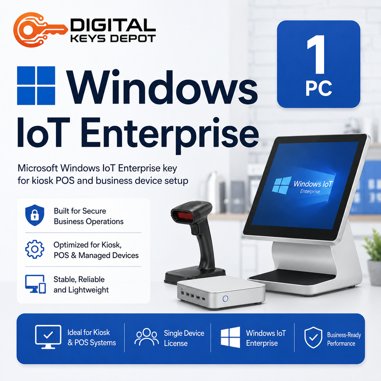 Microsoft Windows IoT Enterprise key for kiosk POS and business device setup