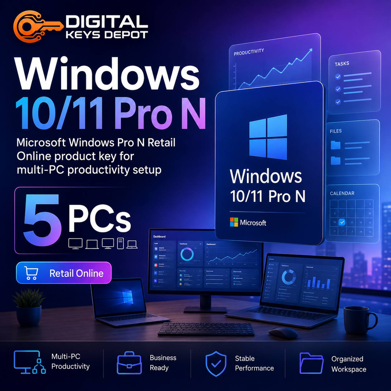 Microsoft Windows Pro N Retail Online product key for multi-PC productivity setup