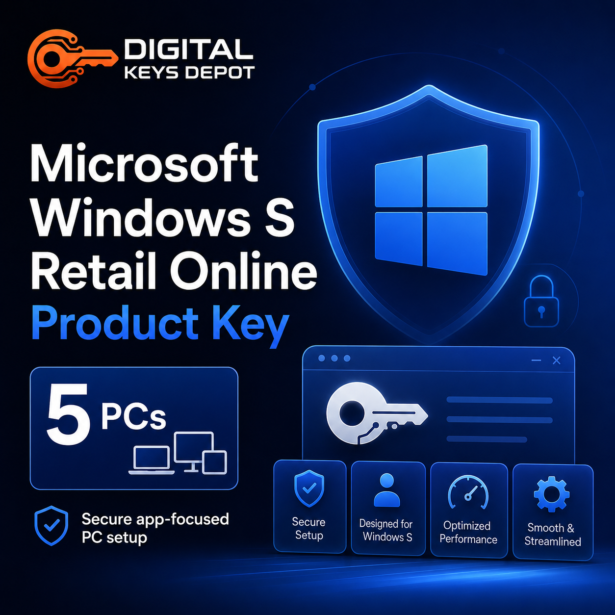 Microsoft Windows S Retail Online product key for secure app-focused PC setup