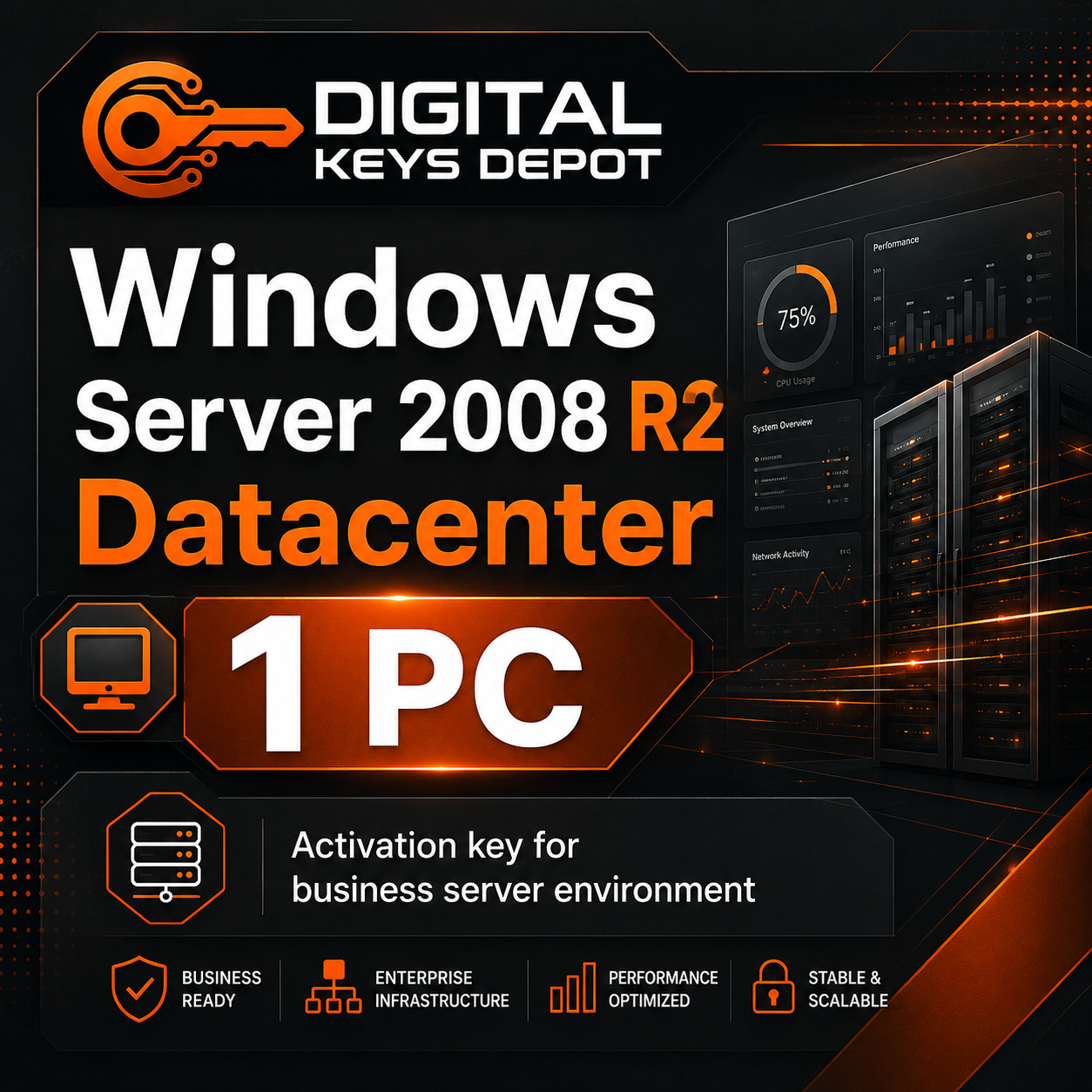 Microsoft Windows Server 2008 R2 Datacenter activation key for business server environment