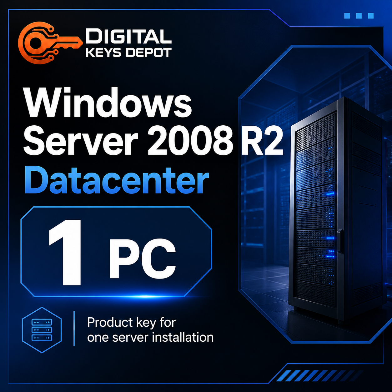 Microsoft Windows Server 2008 R2 Datacenter product key for one server installation