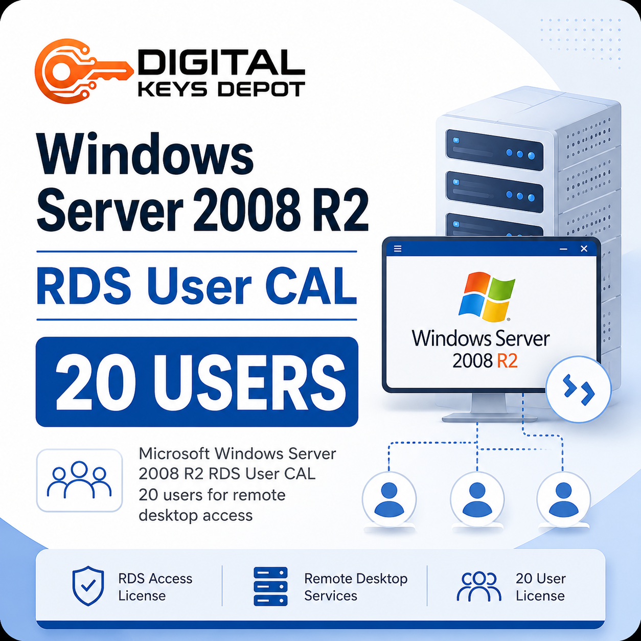 Microsoft Windows Server 2008 R2 RDS User CAL 20 users for remote desktop access