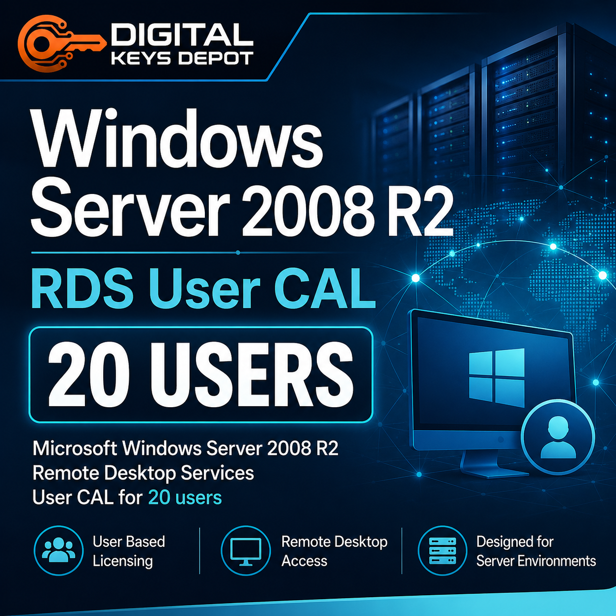 Microsoft Windows Server 2008 R2 Remote Desktop Services User CAL for 20 users