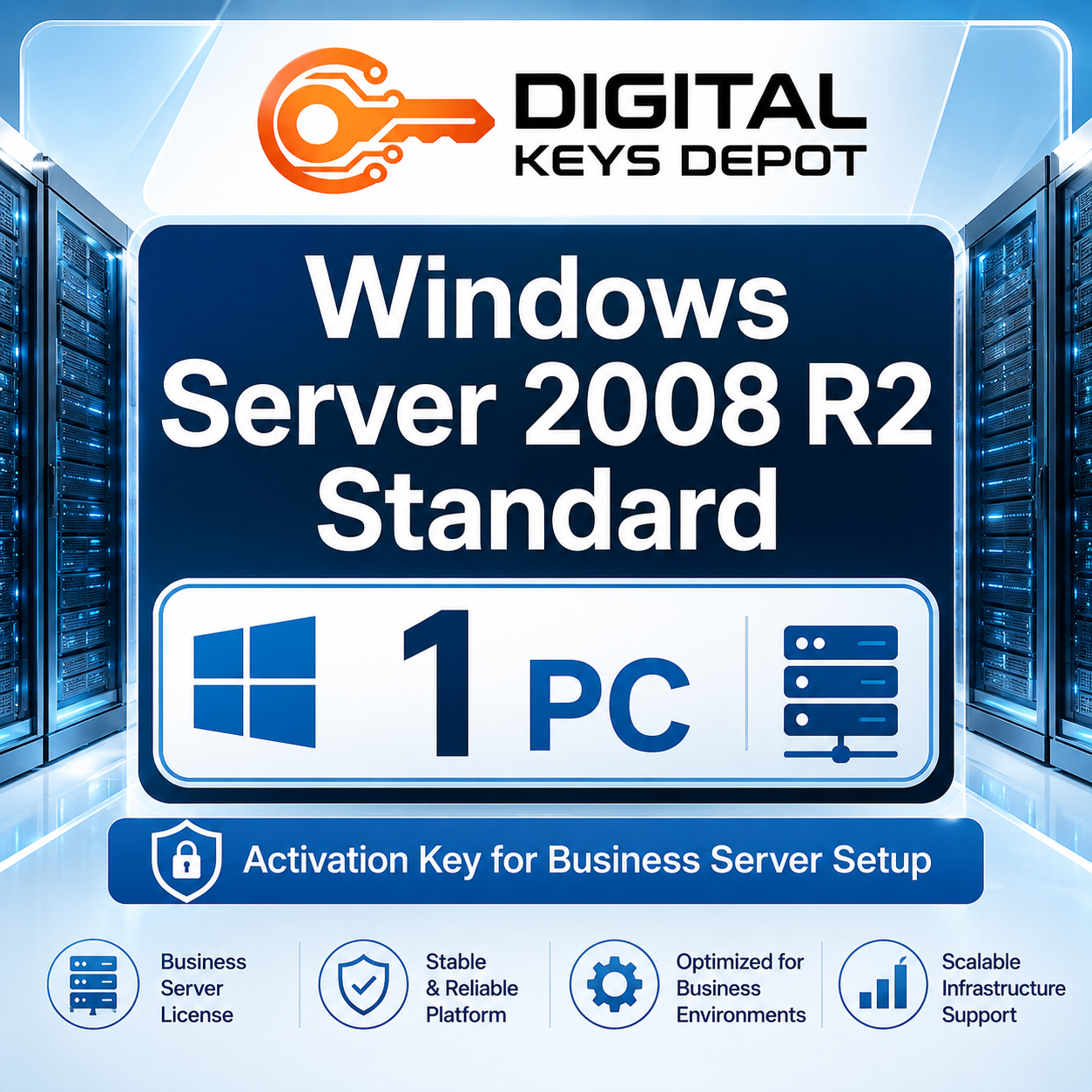 Microsoft Windows Server 2008 R2 Standard activation key for business server setup