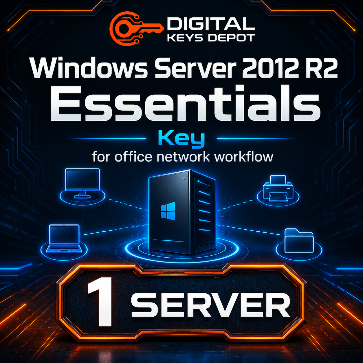 Microsoft Windows Server 2012 R2 Essentials key for office network workflow