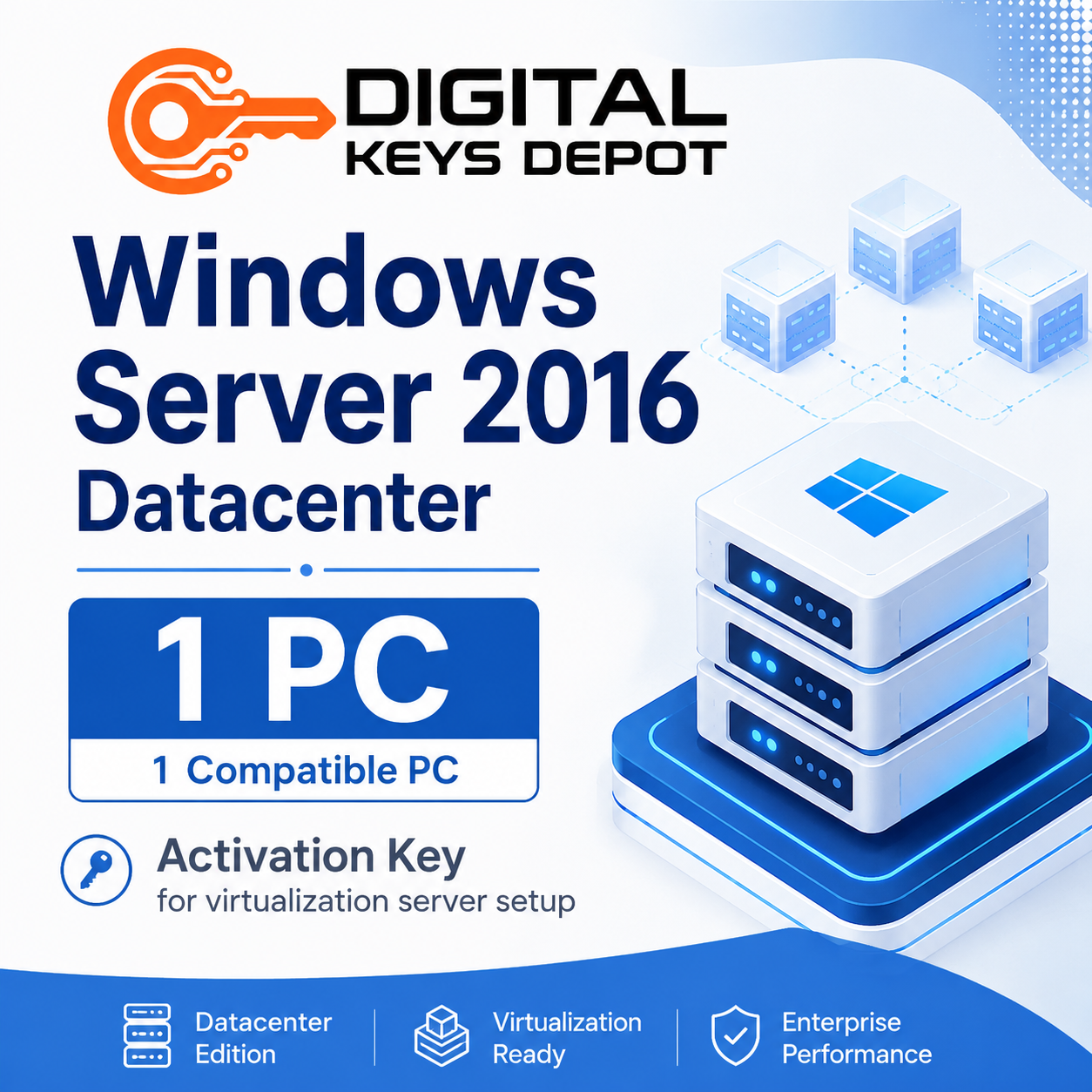 Microsoft Windows Server 2016 Datacenter activation key for virtualization server setup