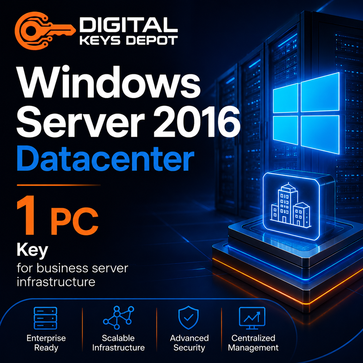 Microsoft Windows Server 2016 Datacenter key for business server infrastructure