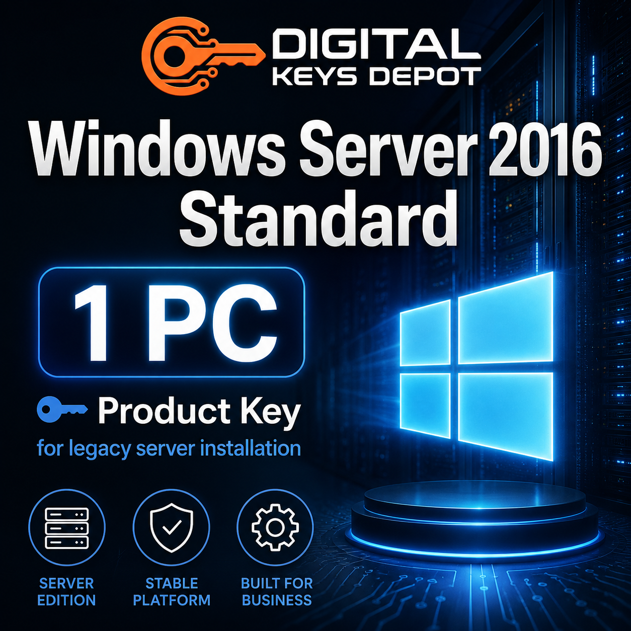 Microsoft Windows Server 2016 Standard product key for legacy server installation (1 PC)