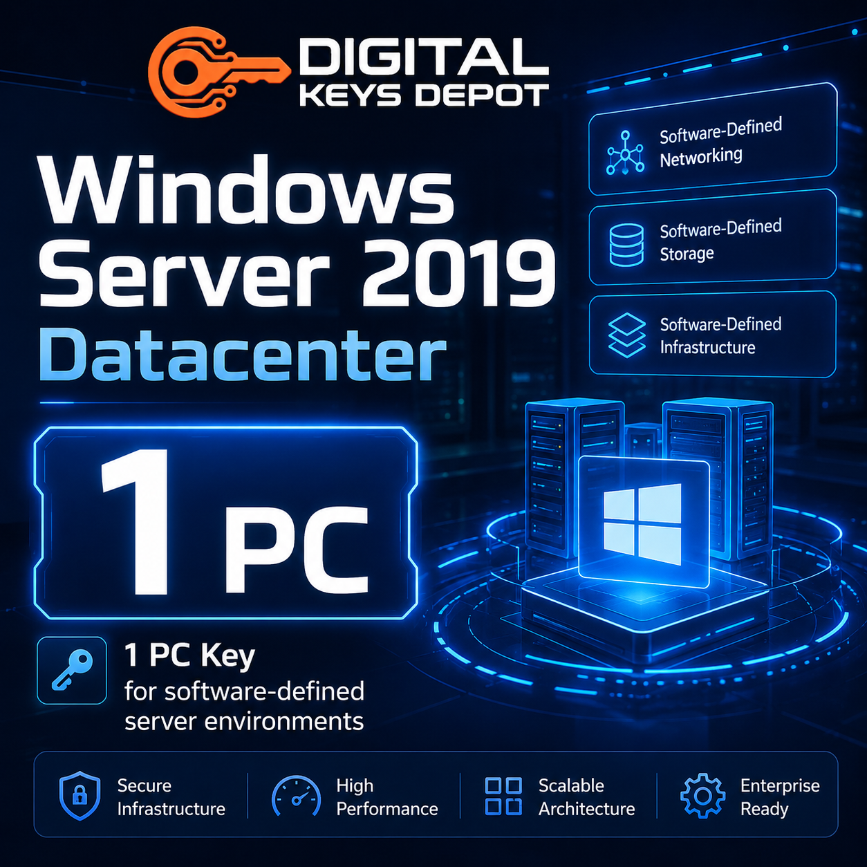 Microsoft Windows Server 2019 Datacenter 1 PC key for software-defined server environments