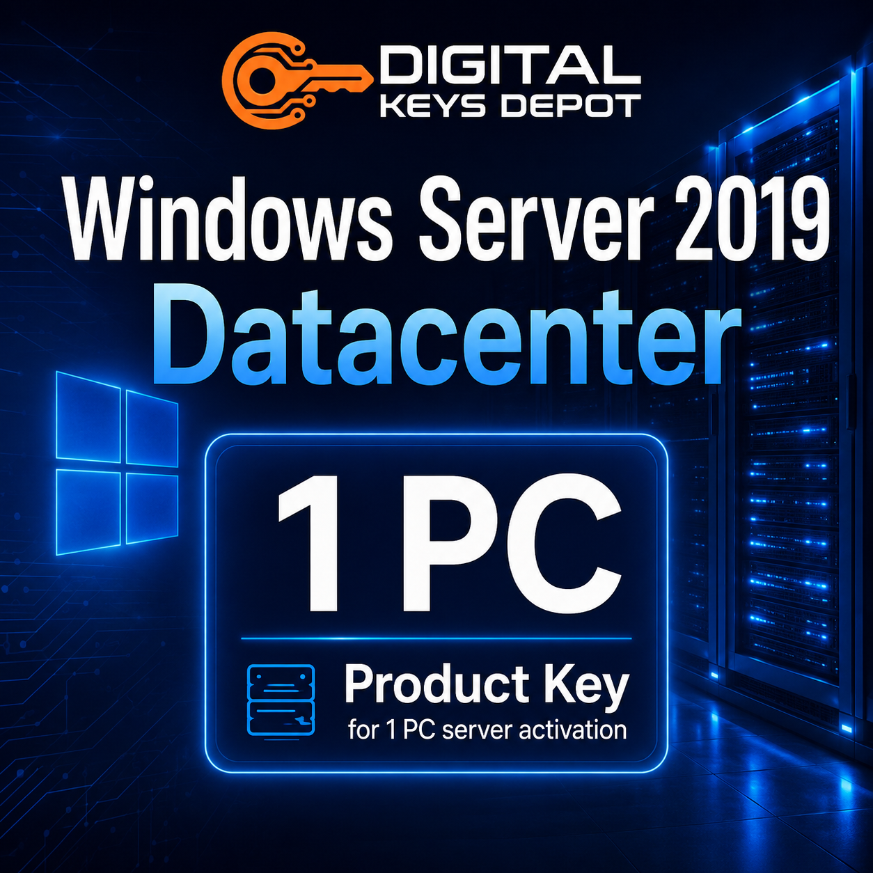 Microsoft Windows Server 2019 Datacenter product key for 1 PC server activation
