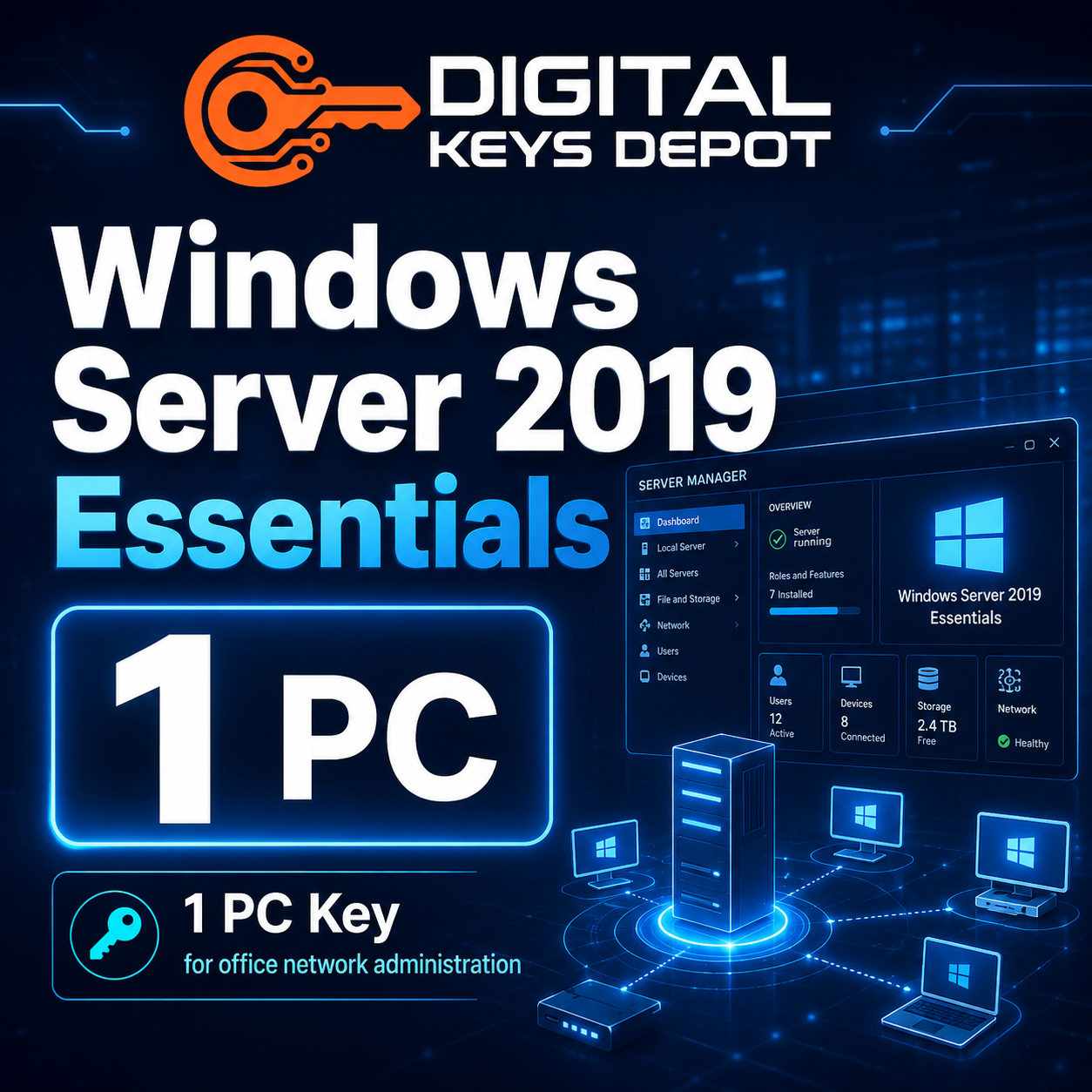 Microsoft Windows Server 2019 Essentials 1 PC key for office network administration
