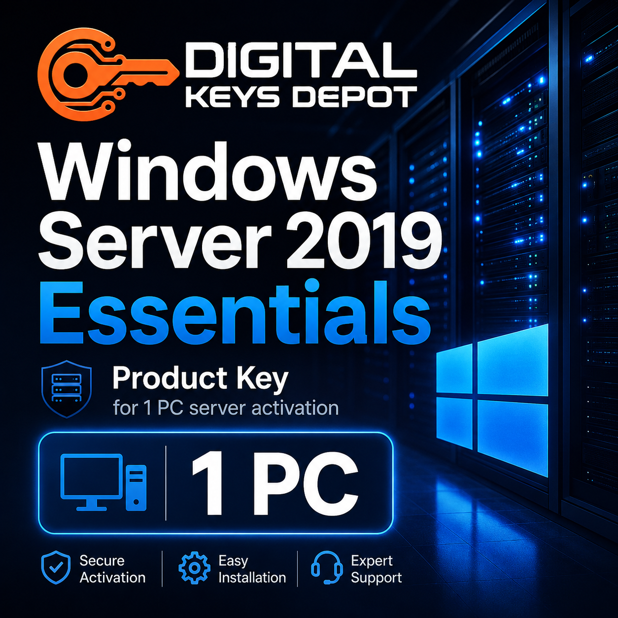 Microsoft Windows Server 2019 Essentials product key for 1 PC server activation