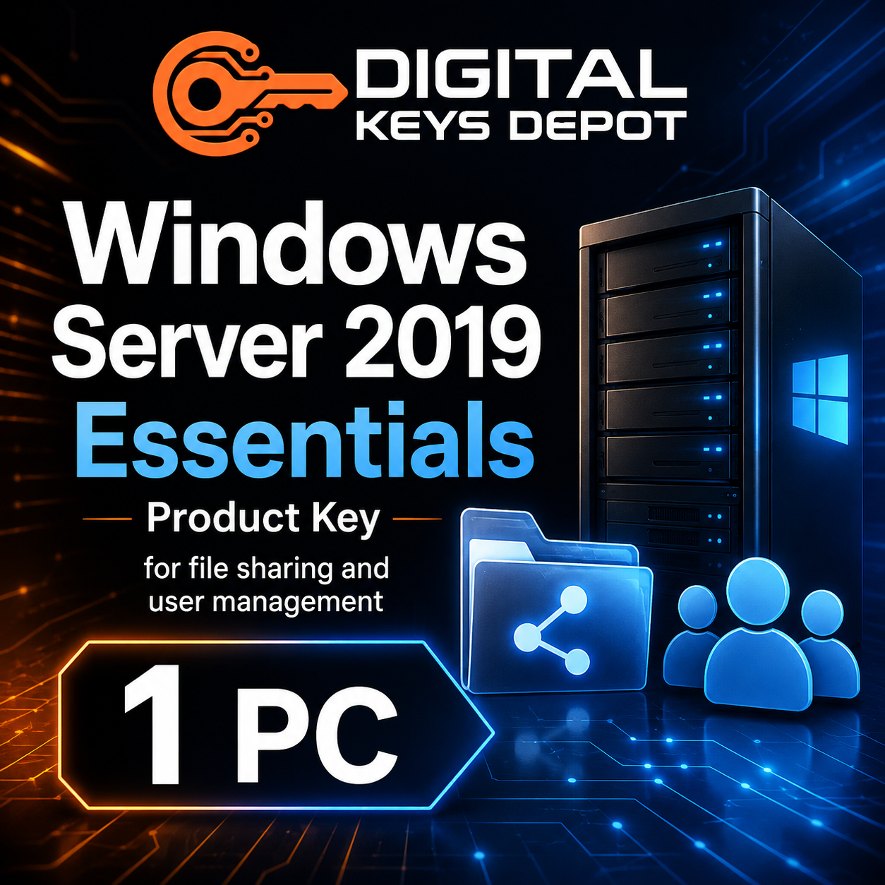 Microsoft Windows Server 2019 Essentials product key for file sharing and user management
