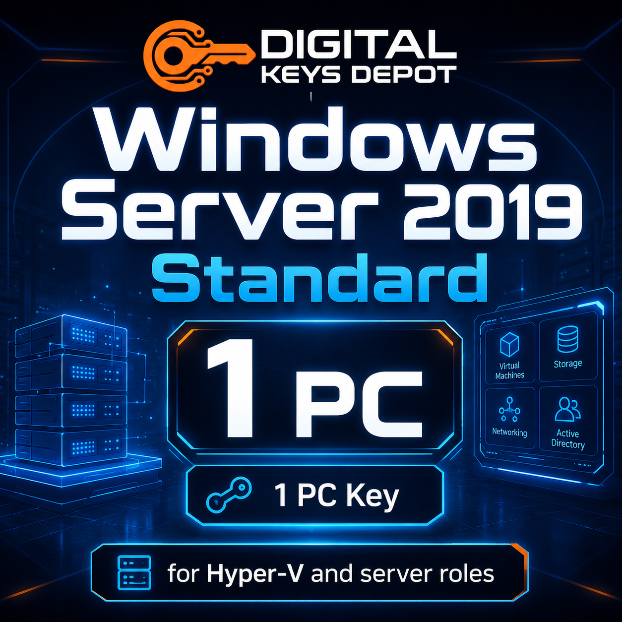 Microsoft Windows Server 2019 Standard 1 PC key for Hyper-V and server roles