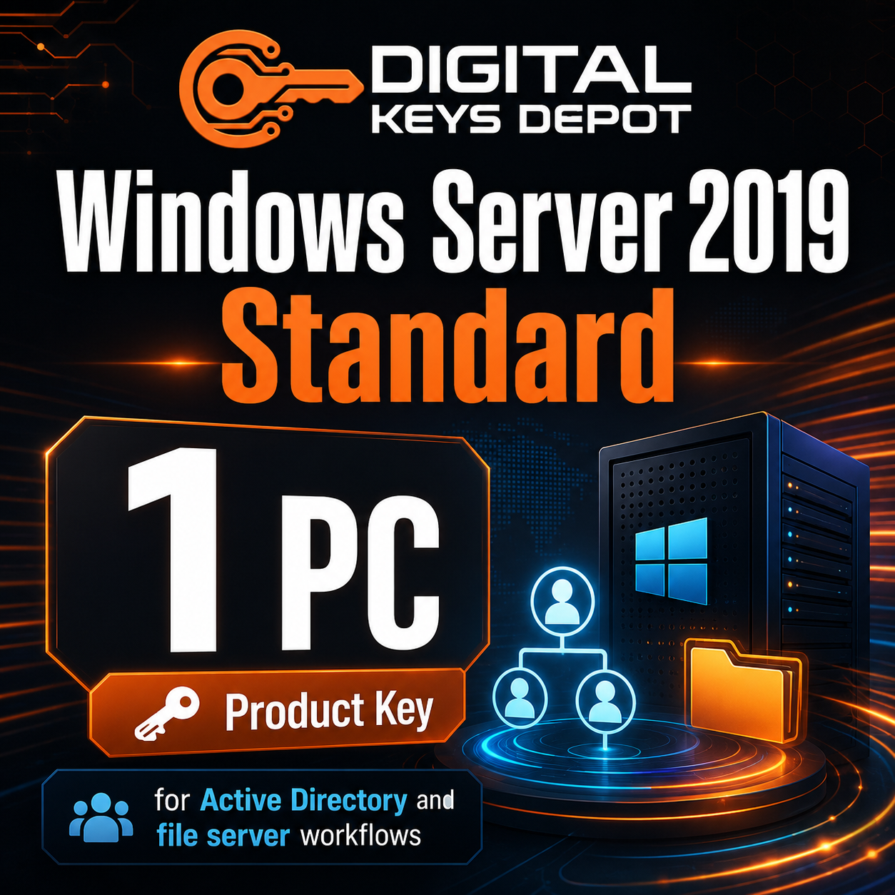 Microsoft Windows Server 2019 Standard product key for Active Directory and file server workflows