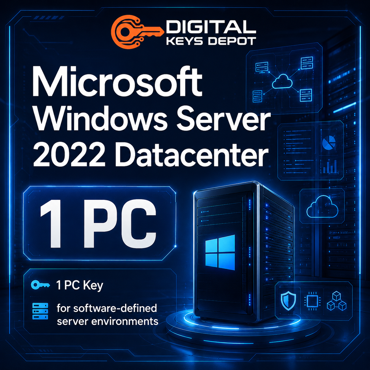 Microsoft Windows Server 2022 Datacenter 1 PC key for software-defined server environments