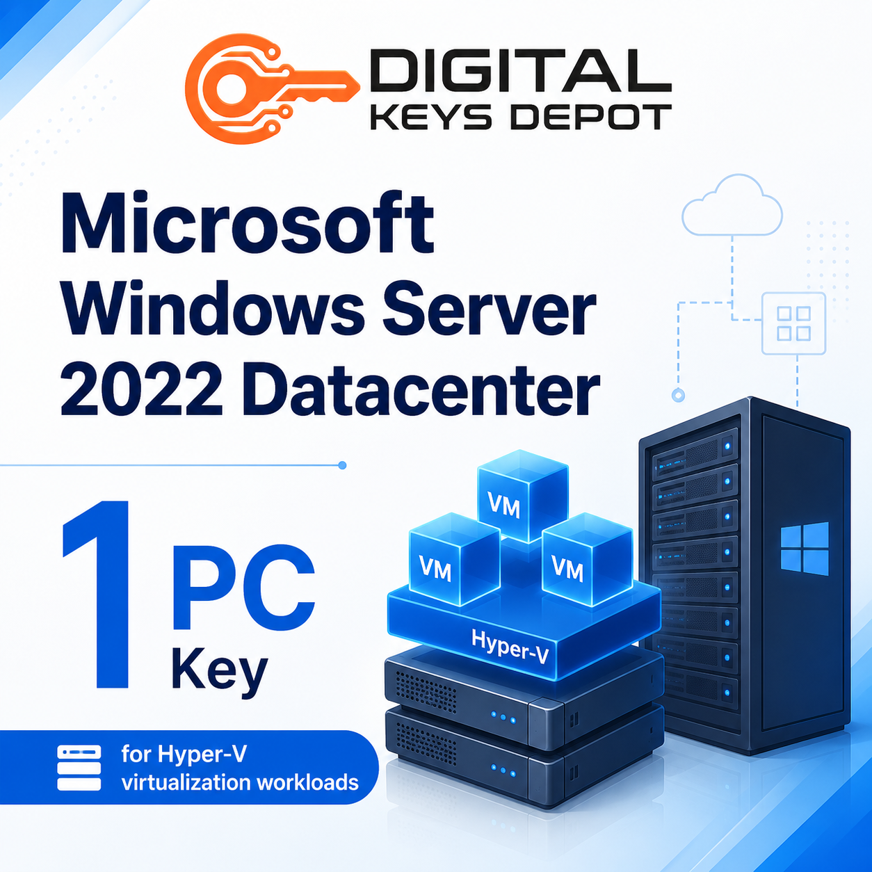 Microsoft Windows Server 2022 Datacenter key for Hyper-V virtualization workloads