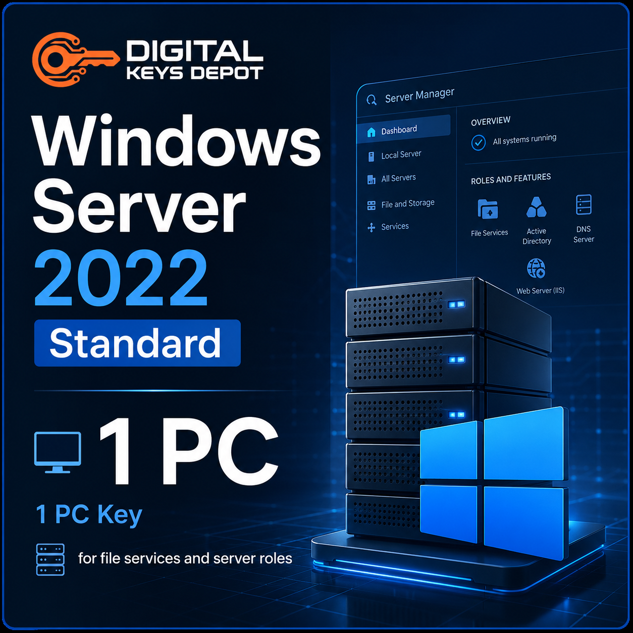 Microsoft Windows Server 2022 Standard 1 PC key for file services and server roles Microsoft Windows Server 2022 Standard 1 PC key for file services and server roles