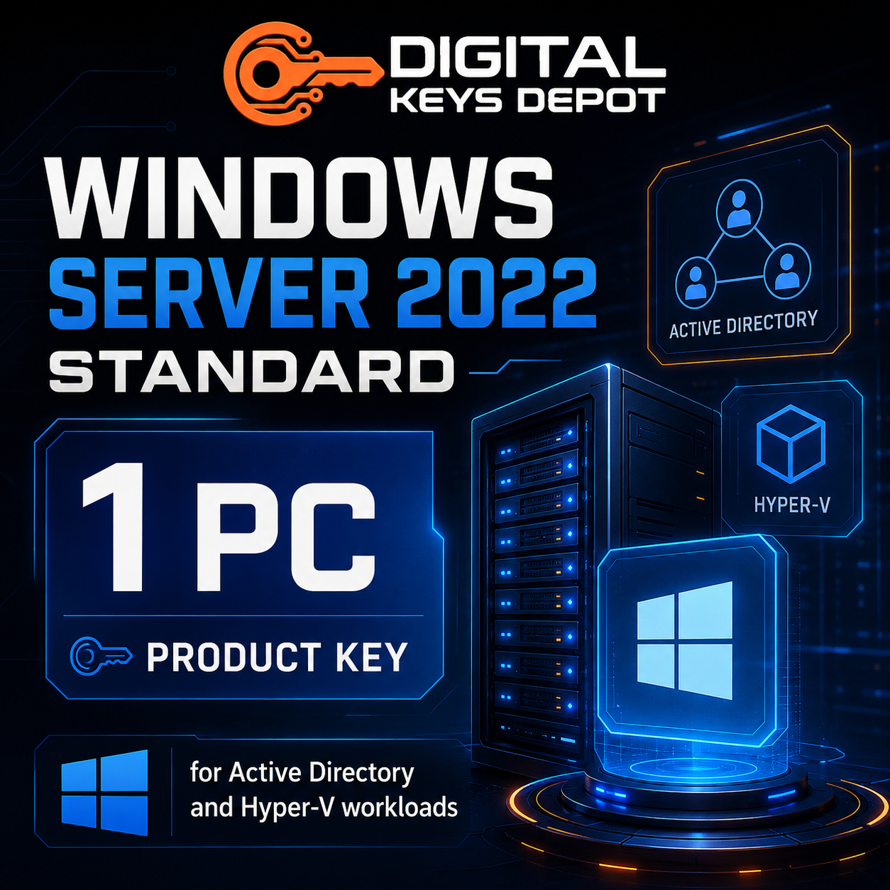 Microsoft Windows Server 2022 Standard product key for Active Directory and Hyper-V workloads Microsoft Windows Server 2022 Standard product key for Active Directory and Hyper-V workloads