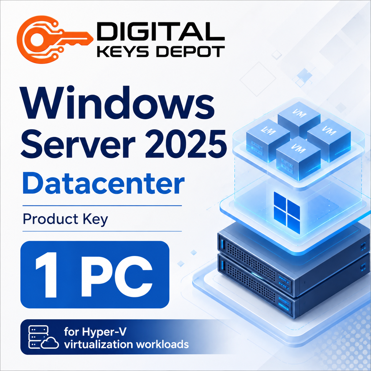 Microsoft Windows Server 2025 Datacenter key for Hyper-V virtualization workloads
