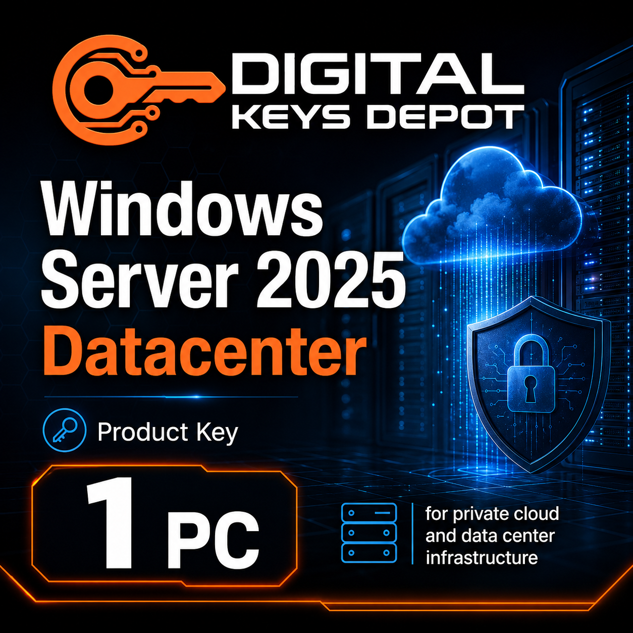 Microsoft Windows Server 2025 Datacenter product key for private cloud and data center infrastructure