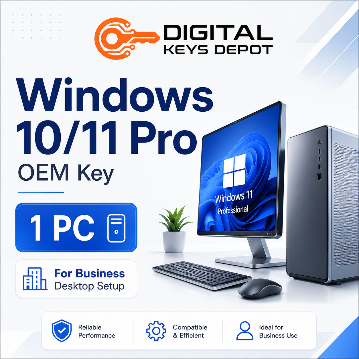 Windows 10 Pro or Windows 11 Pro OEM key for business desktop setup