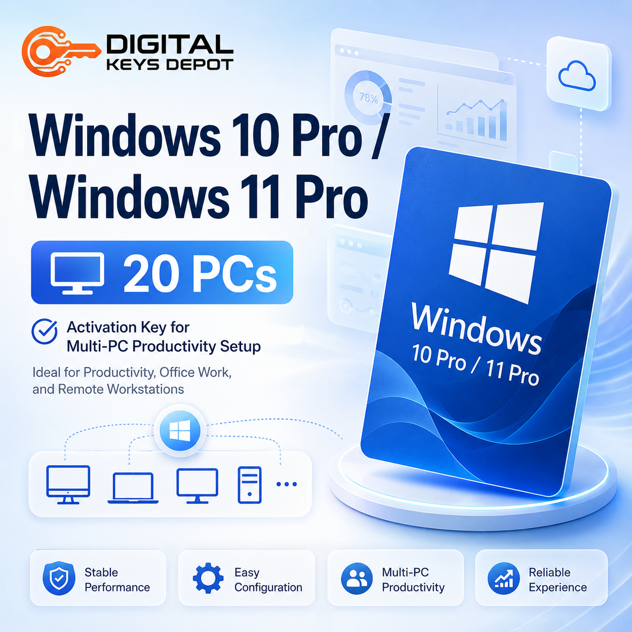 Windows 10 Pro or Windows 11 Pro activation key for multi-PC productivity setup
