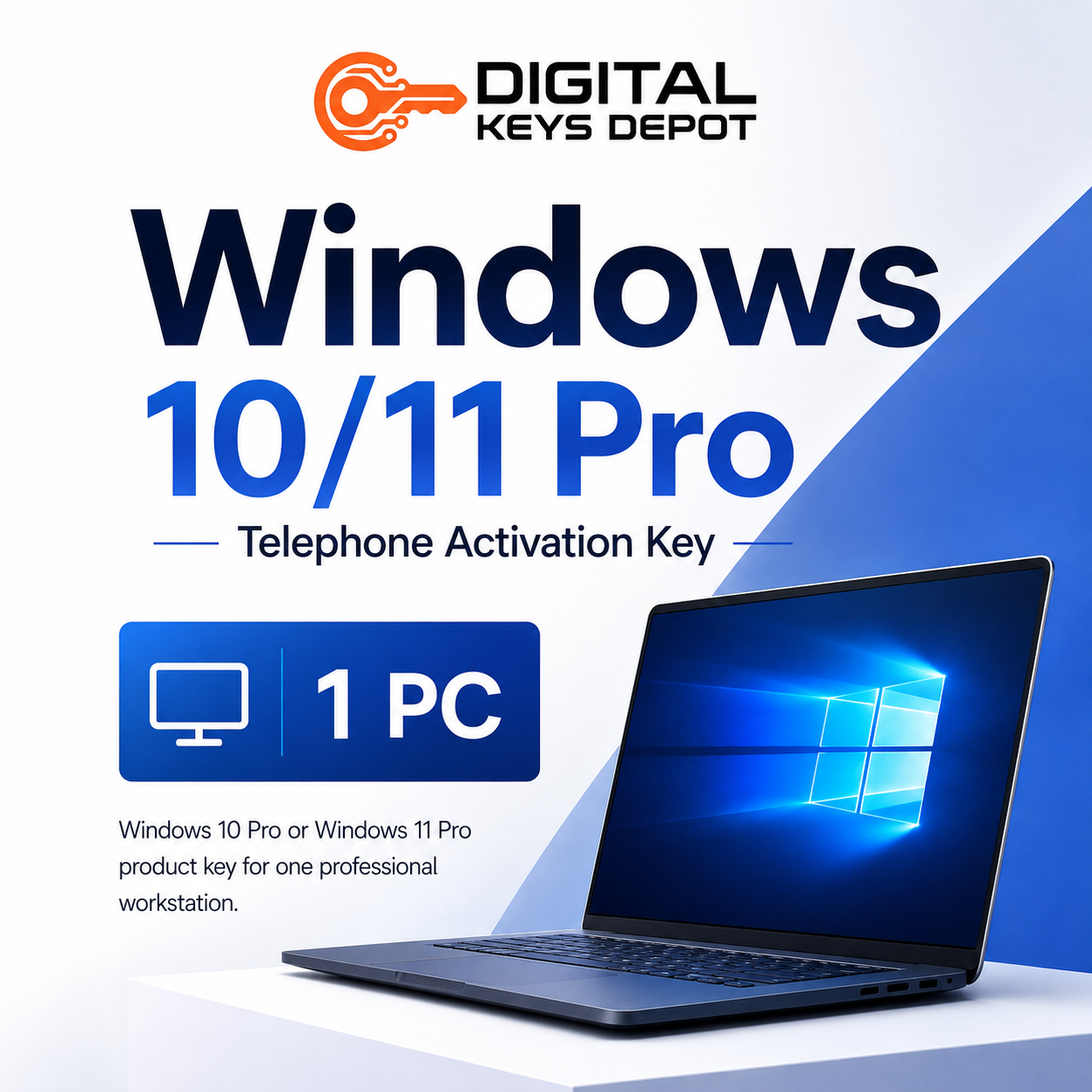 Windows 10 Pro or Windows 11 Pro product key for one professional workstation